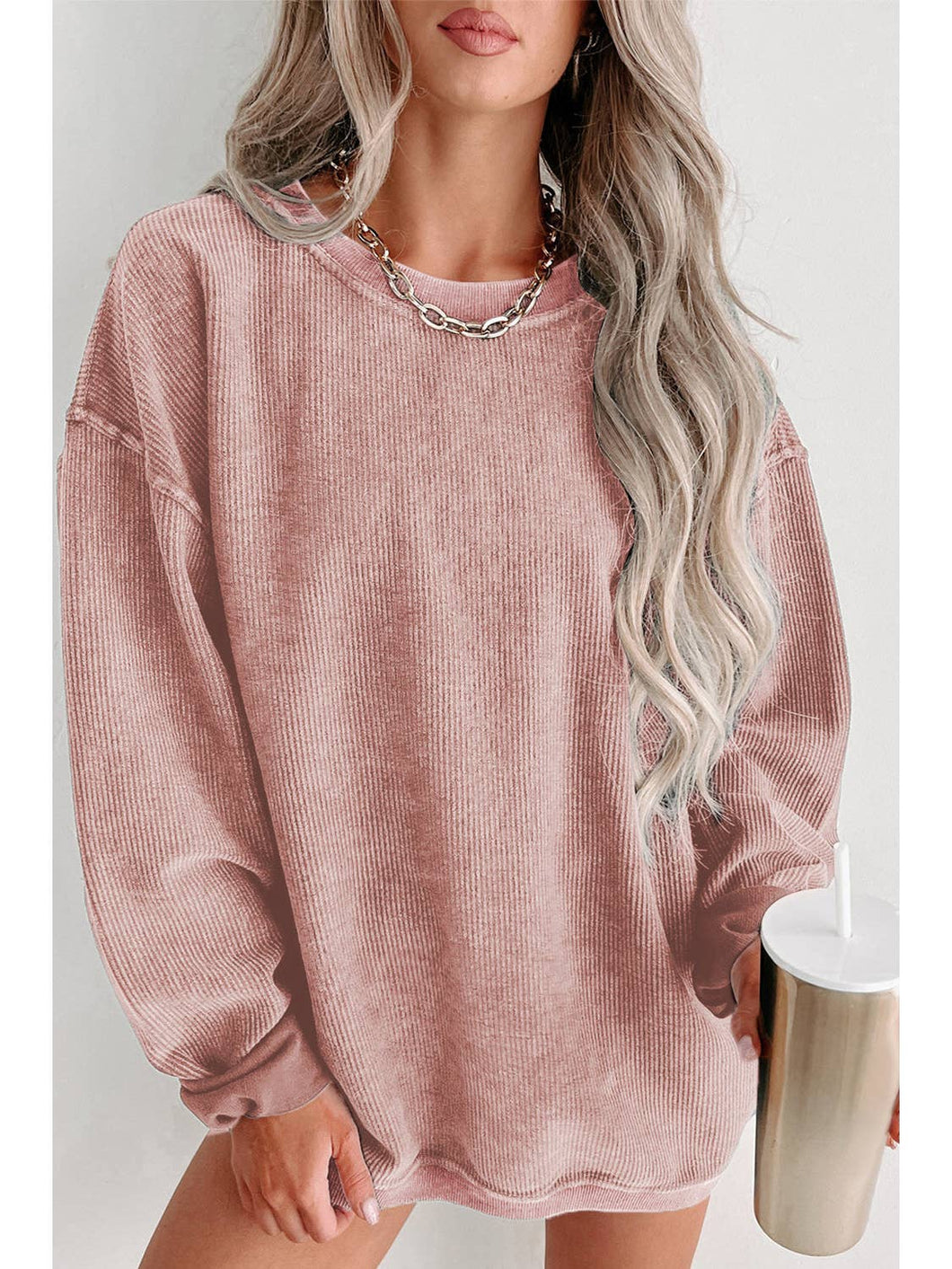 Daphne Ribbed Knit Pull Over Sweatshirt
